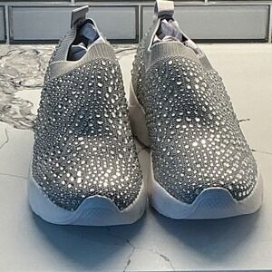 Lauren Lorraine Carry Women Silver Rhinestone Slip On Sock Sneakers‎ Size 10